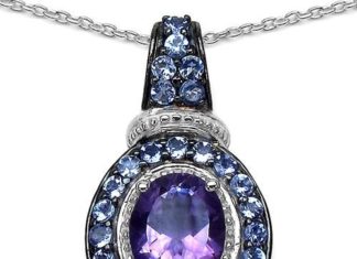 Birthday Gifts Ideas : A Natural 2CT Oval Cut Plum Amethyst and Tanzanite Pendant