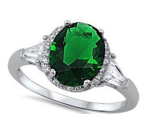 Birthday Gifts Ideas : A Perfect 3CT Oval Cut Emerald Green Russian Lab Diamond Ring