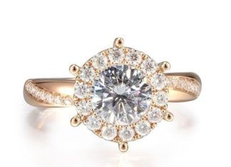 Birthday Gifts Ideas : A Shinning 9K Rose Gold Halo Moissanite Engagement Ring