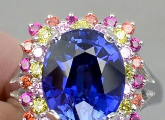 Birthday Gifts Ideas : A Vintage Natural 7.0CT Oval Cut Royal Blue Sapphire with Red Ruby, Orange, Pink…