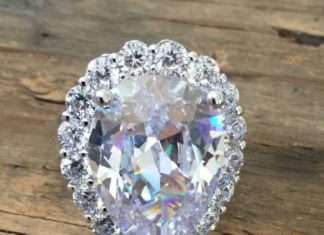 Birthday Gifts Ideas : Celebrity Inspired 10CT Pear Cut Halo Russian Lab Diamond Ring