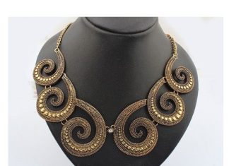 Birthday Gifts Ideas : Eye Candy Bronze Tone Swirl Design Rhinestone Retro Bib Necklace