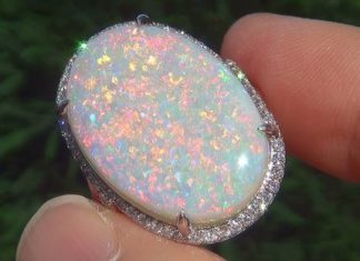 Birthday Gifts Ideas : GIA 15.23 ct Natural Australian Opal Diamond 18k White Gold Estate Cocktail Ring…