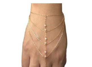 Birthday Gifts Ideas : Gold and Rhinestone Hand Chain