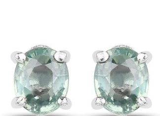 Birthday Gifts Ideas : Gorgeous Natural Oval Cut .62CT (each) Green Sapphire Stud Earrings
