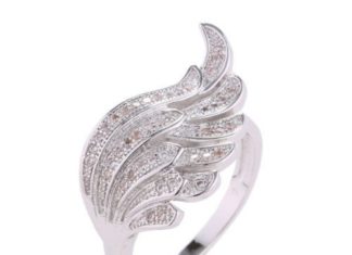 Birthday Gifts Ideas : Handmade 18K White Gold and White Sapphire Wing Ring Size 7 & 8 Box