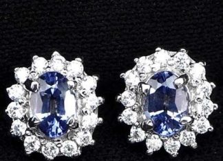 Birthday Gifts Ideas : Natural 1.4CT Oval Cut Blue Purple Tanzanite Halo Stud Earrings