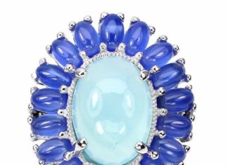 Birthday Gifts Ideas : Oval Cabochon Blue Violet Chalcedony 14K White Gold Promise Engagement Anniversa…