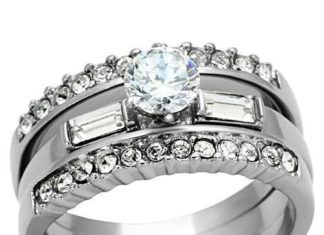 Birthday Gifts Ideas : Stacked 1.5CT Round Cut Russian Lab Ring Bridal Set