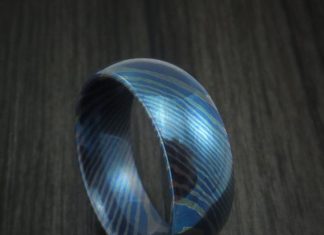 Birthday Gifts Ideas : Titanium Mokume Men's Ring with Heat Treatment Custom Made Band