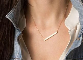 Birthday Gifts Ideas : Trendy 14K Gold Horizontal Bar Pendant Necklace