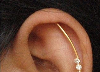 Birthday Gifts Ideas : Trendy Russian Lab Diamond 14K Gold Jhumka Jhumki Cuff Earrings