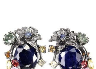Birthday Gifts Ideas : Vintage 14K Black Gold 7CT Oval Cut Genuine Sapphire Floral Stud Earrings