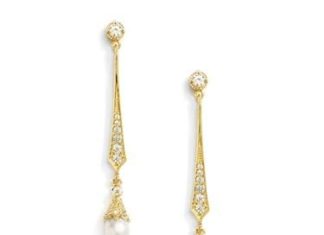 Birthday Gifts Ideas : Vintage 14K Yellow, Rose Gold & Platium Cubic Zirconia Dangle Earrings with Fres…