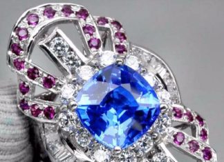 Birthday Gifts Ideas : Vintage Art Nouveau 3.73CT Blue Cushion Cut Quartz with White Sapphire and Red R…
