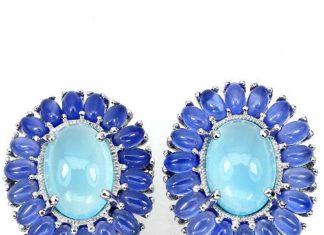 Birthday Gifts Ideas : Vintage Gorgeous Oval Cabochon Blue Violet Chalcedony 14K White Gold Plated 925 …