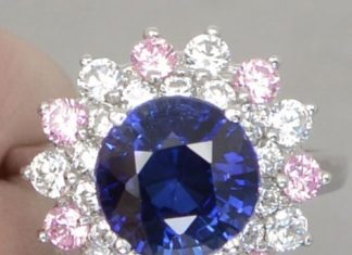 Birthday Gifts Ideas : Vintage Natural 4.3CT Round Cut Blue Sapphire with White and Pink Sapphire Accen…