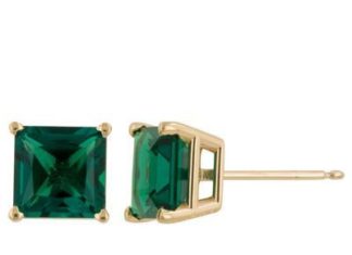 Birthday Gifts Ideas : 1.5CT Princess Cut Emerald Green Gold Earrings
