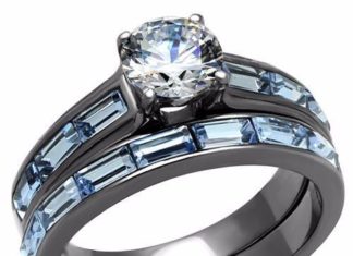 Birthday Gifts Ideas : 1.85CT Round Cut Solitaire Russian Lab Diamond Blue Sapphire Bridal Set Wedding …