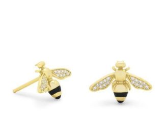 Birthday Gifts Ideas : 14K Yellow Gold & Cubic Zirconia Bumble Bee Stud Earrings