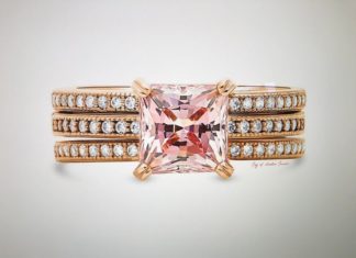 Birthday Gifts Ideas : A Perfect 14K Rose Gold 2CT Princess Cut Morganite Solitaire Bridal Set Wedding …