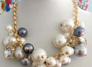Birthday Gifts Ideas : Celebrity Inspired Multi Color Pearl Rhinestone Gold Choker Initial Necklace
