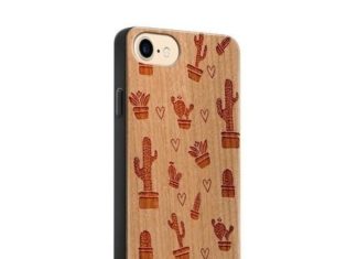 Birthday Gifts Ideas : Natural Cherry Wood Cactus Love Phone Case