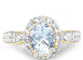 Birthday Gifts Ideas : Yellow Gold 1CT Oval Cut Aquamarine Mined Diamond Halo Ring