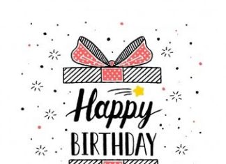 Happy Birthday Wiches : Fond d'anniversaire avec cadeau dessiné à la main