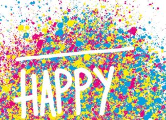 Happy Birthday Wiches : Happy Birthday Grusskarte mit farbenfrohen Spritzern