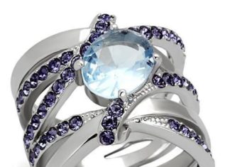 Birthday Gifts Ideas : 2CT Oval Cut Aquamarine and Purple Amethyst Ring