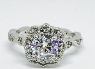 Birthday Gifts Ideas : Milgraine Art Deco 1CT Round Cut Russian Lab Diamond Engagement Ring