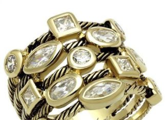 Birthday Gifts Ideas : SALE Metro Stacked Gold & Platinum 4TCW Russian Lab Diamond Anniversary Ring