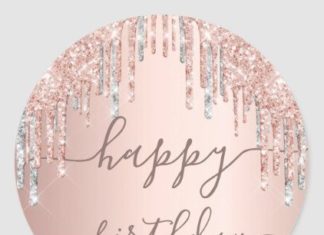 + 112 happy birthday wishes : Happy Birthday glitter rose gold pink silver Classic Round Sticker