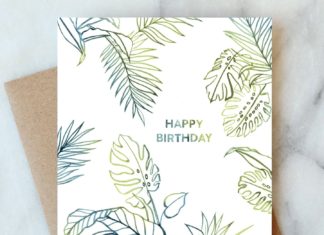 + 112 happy birthday wishes : Outline Leaves Birthday Card