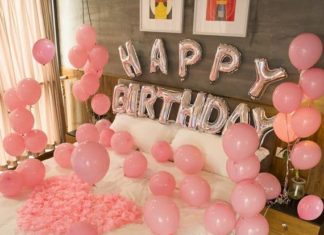 + 74 birthday party decorations : Décoration rose de joyeux anniversaire avec le bouquet rose de ballon Décor de fête d’anniversaire rose (pink Birthday Party Decor) Décorations de ballon de partie d’anniversaire