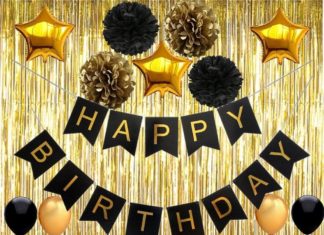 + 74 birthday party decorations : Happy Birthday Party Supplies – Black and Gold Birthday Party Decorations – Happy Birthday Banner with Latex & Star Balloons – Gold Shiny Curtains – Decorations for Birthday Party VAG009A – CD1867ARNE8
