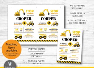 + 74 birthday party decorations : Construction Party Invitation, INSTANT DOWNLOAD, invite, Construction birthday party, digger, dump Truck, digital file, editable