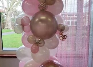 + 74 birthday party decorations : Pink, silver and white organic balloon arch on a sequin backdrop 1st birthday girl winter wonderland